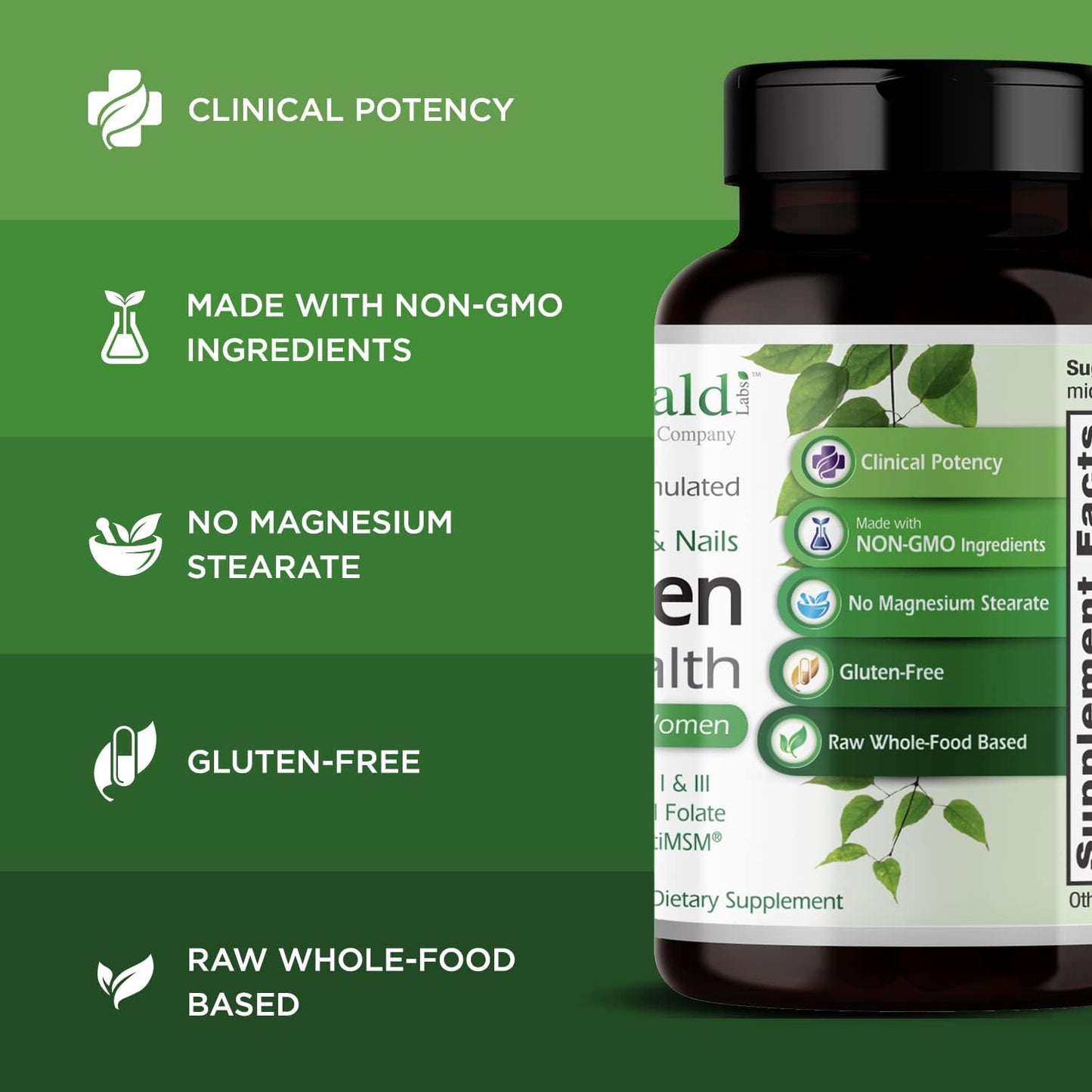 Hydrolyzed Collagen Capsules with Saw Palmetto & Beta-Sitosterol for Hair, Skin, Nails - Immune & Adrenal Support - 90 Veg Caps (30-Day Supply)
