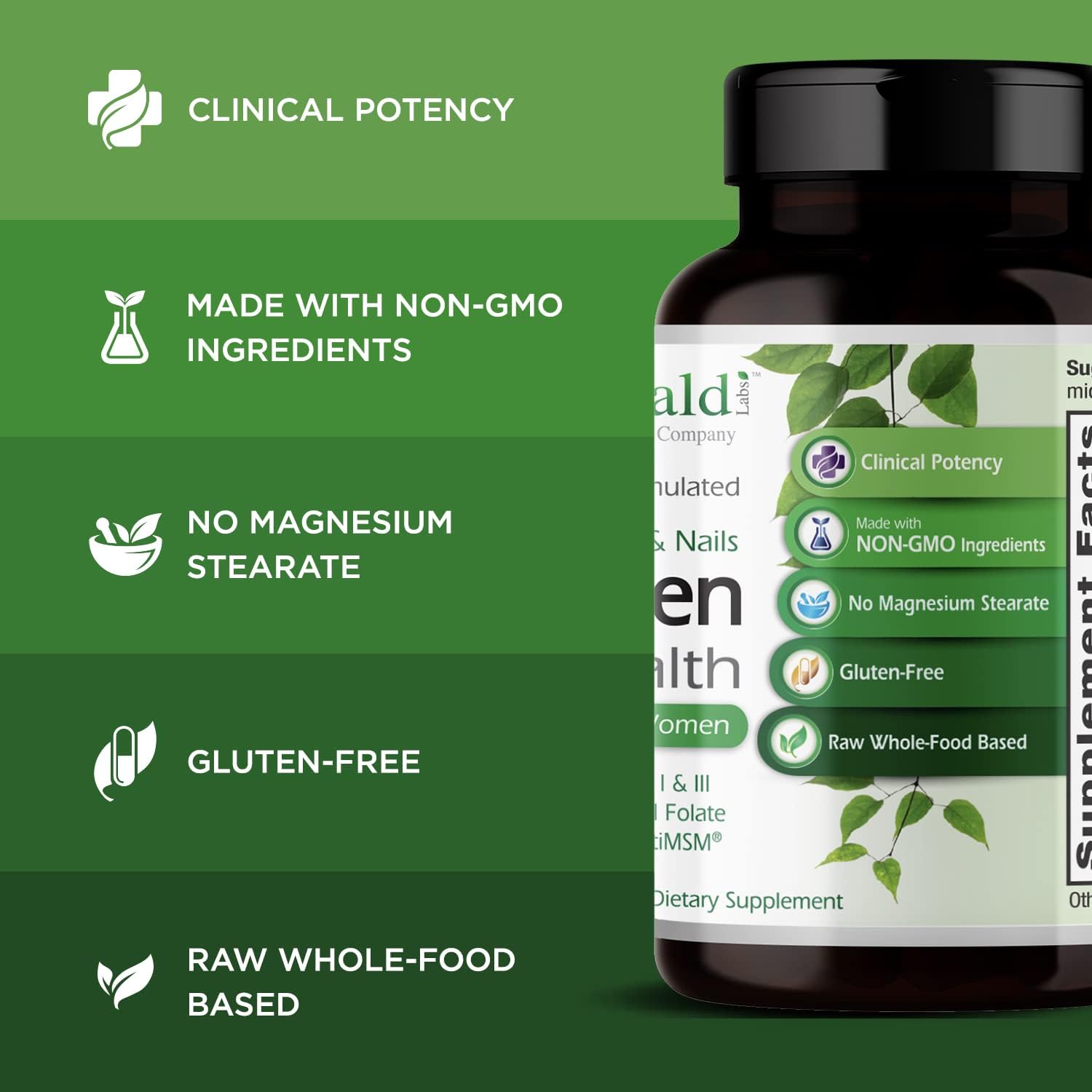 Hydrolyzed Collagen Capsules with Saw Palmetto & Beta-Sitosterol for Hair, Skin, Nails - Immune & Adrenal Support - 90 Veg Caps (30-Day Supply)