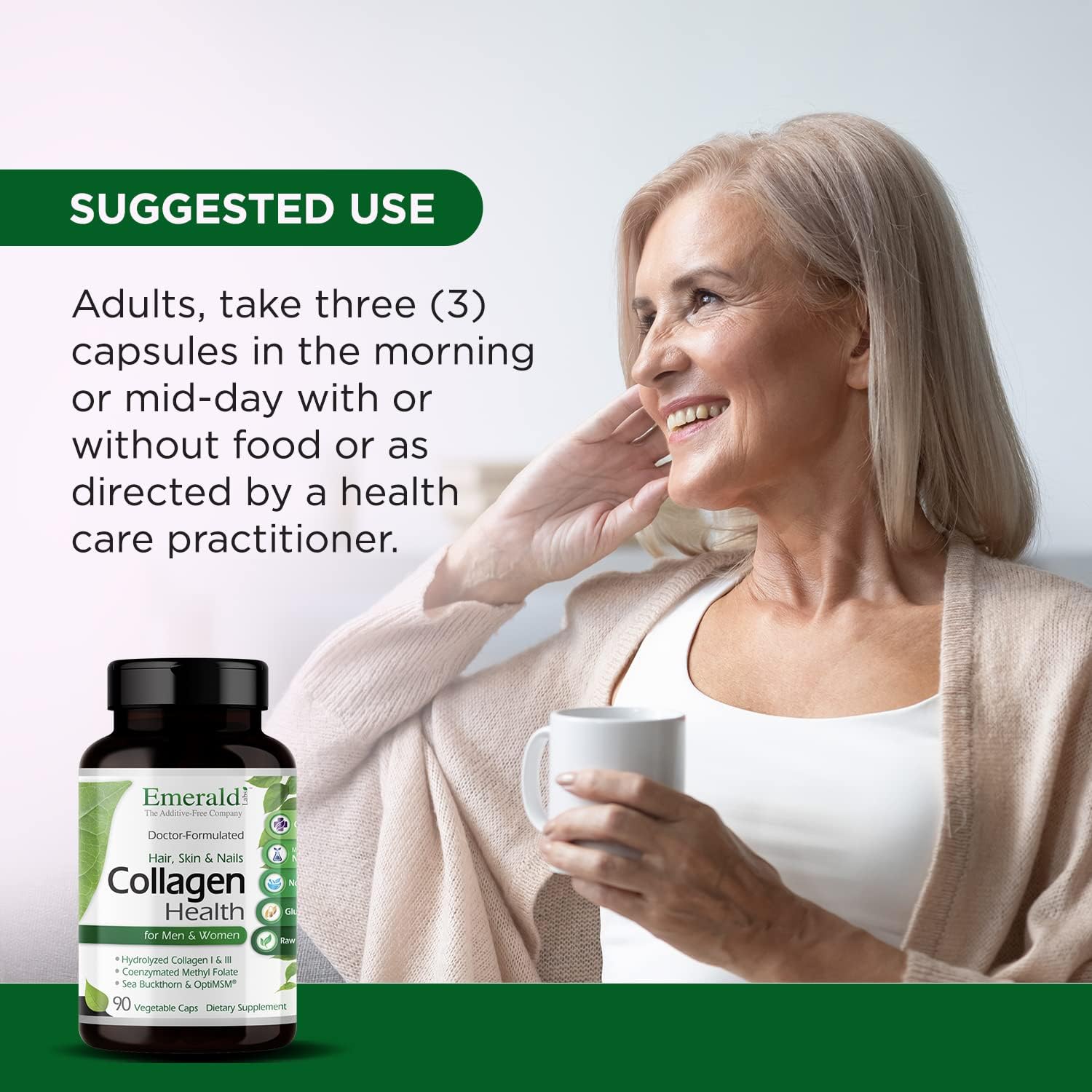 Hydrolyzed Collagen Capsules with Saw Palmetto & Beta-Sitosterol for Hair, Skin, Nails - Immune & Adrenal Support - 90 Veg Caps (30-Day Supply)