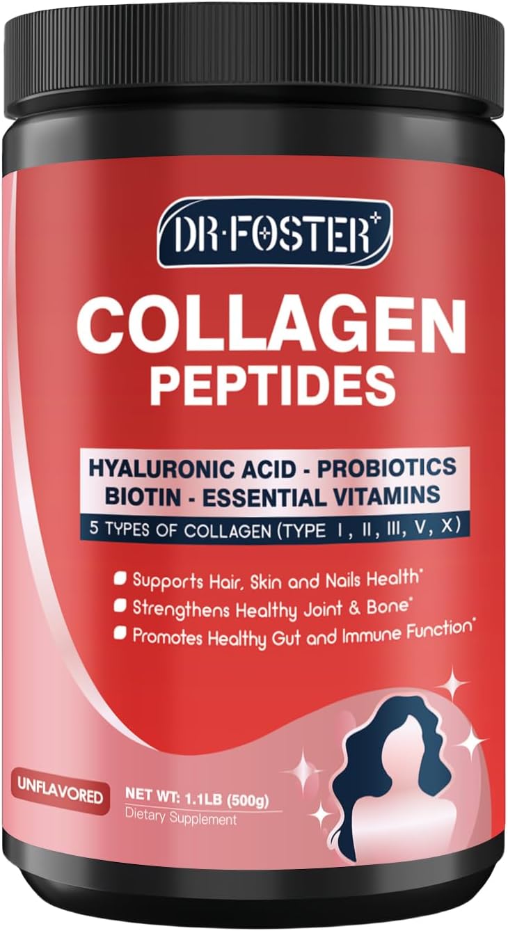 Hydrolyzed Collagen Peptide Powder with Probiotics, Hyaluronic Acid, Biotin & Multivitamins - Skin, Hair, Nails Support - 50 Servings