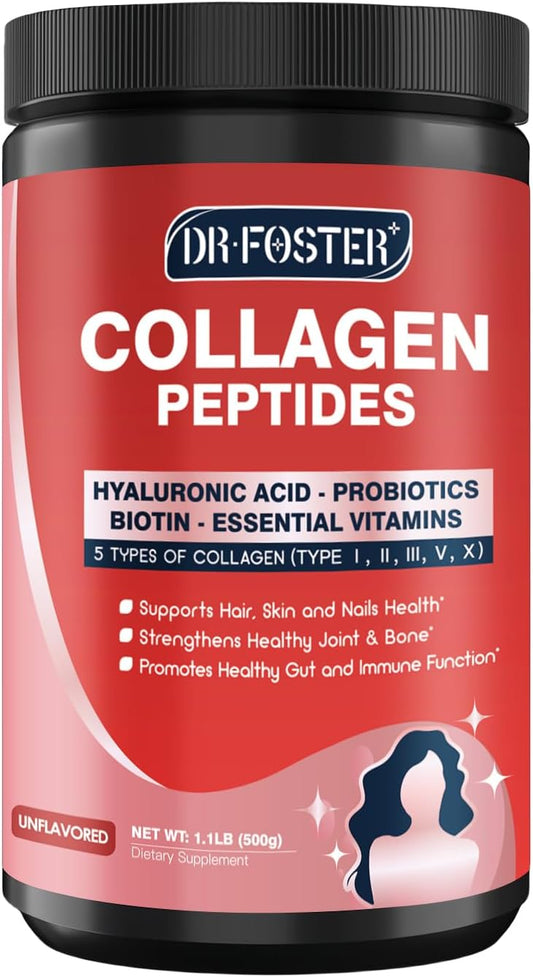 Hydrolyzed Collagen Peptide Powder with Probiotics, Hyaluronic Acid, Biotin & Multivitamins - Skin, Hair, Nails Support - 50 Servings