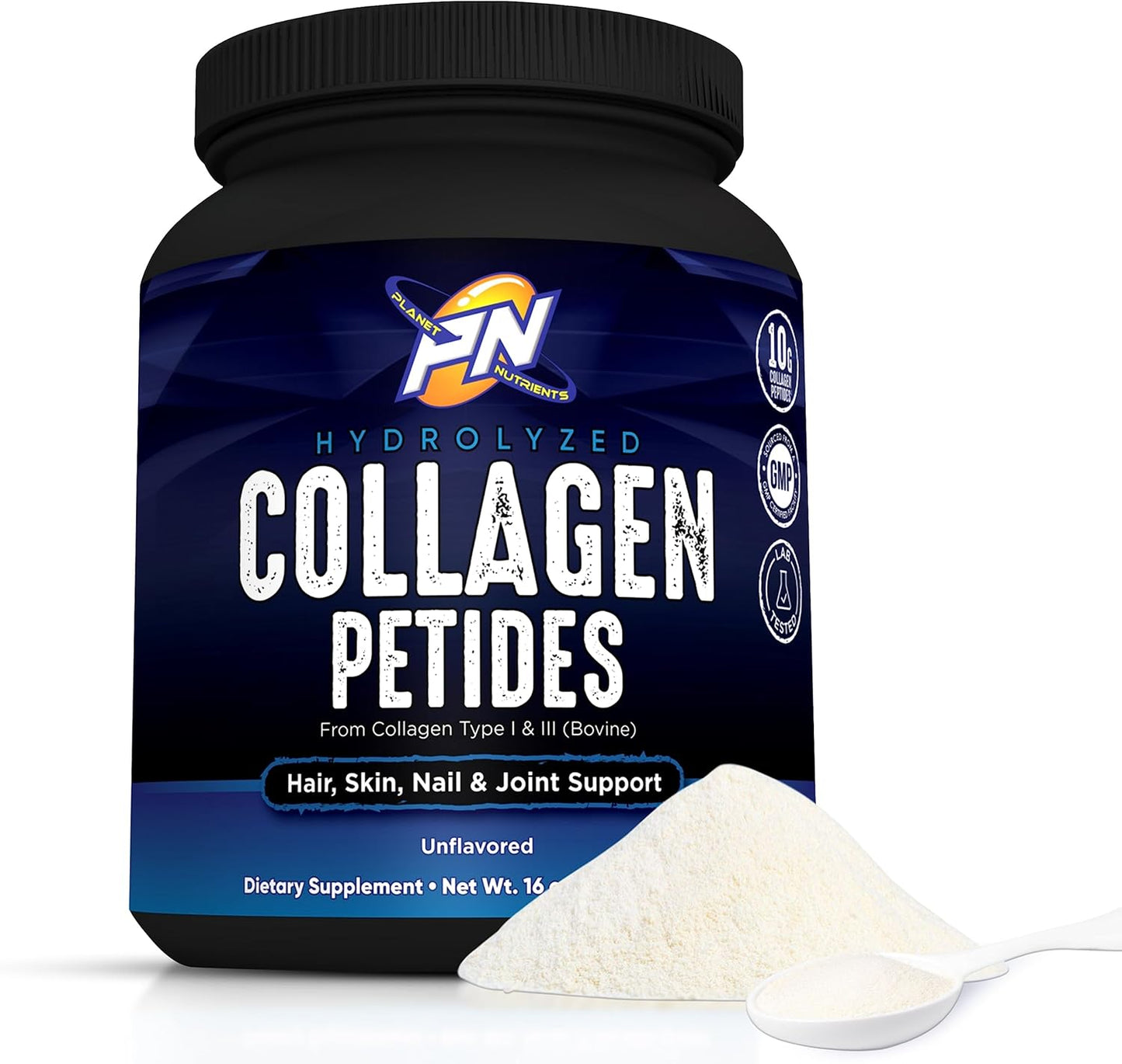 Hydrolyzed Collagen Peptides - Type I & III Vitamins for Hair, Skin, Nails, and Joints by Planet Nutrients