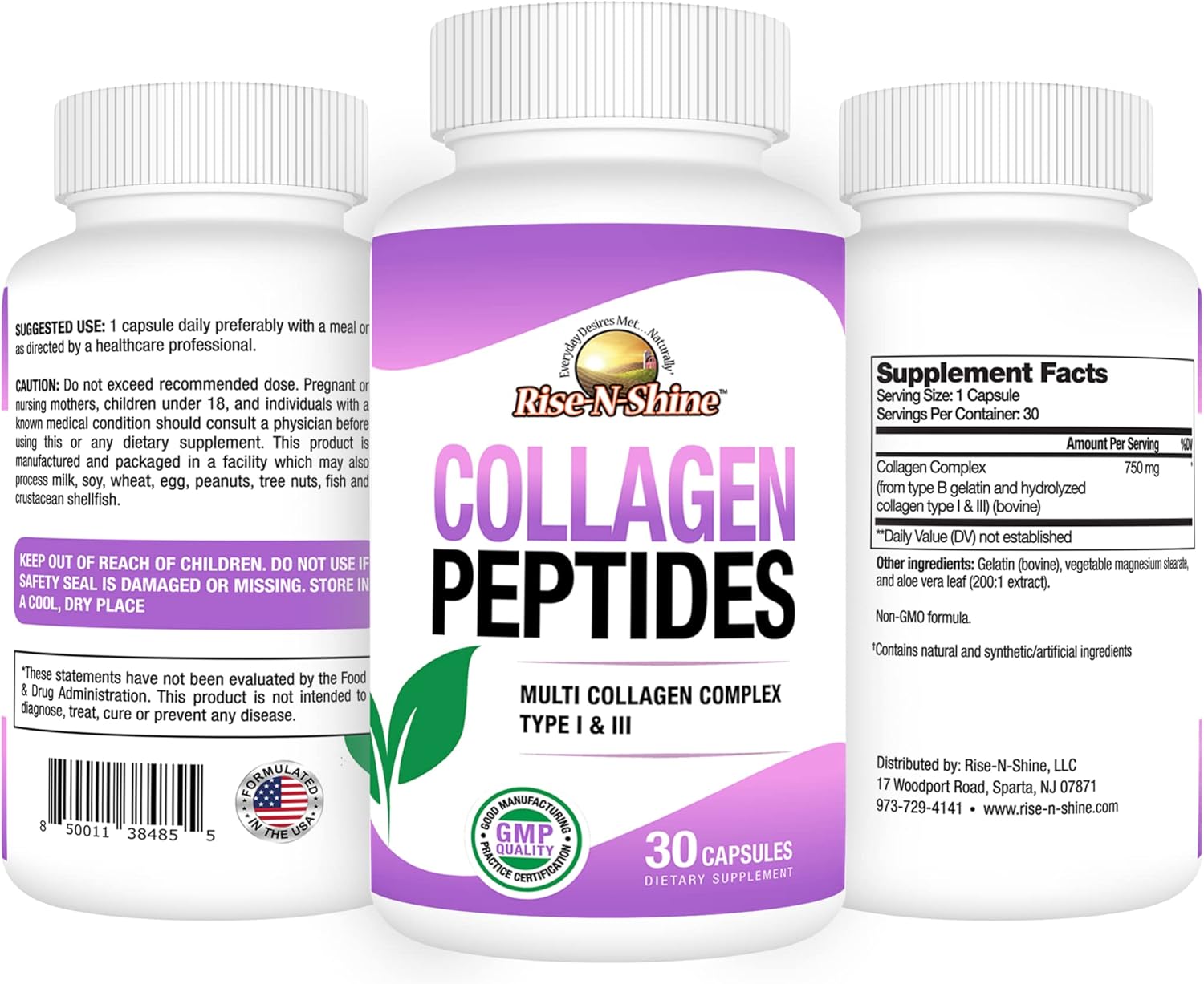 Hydrolyzed Collagen Peptides Complex Supplements for Hair, Skin, Nails, and Joints - 30 Capsules (30-Day Supply)