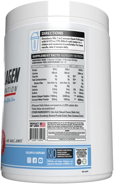 Hydrolyzed Collagen Peptides Powder - Raspberry Flavor, Grass Fed Bovine Collagen, 10g Protein per Serving, 24 Servings