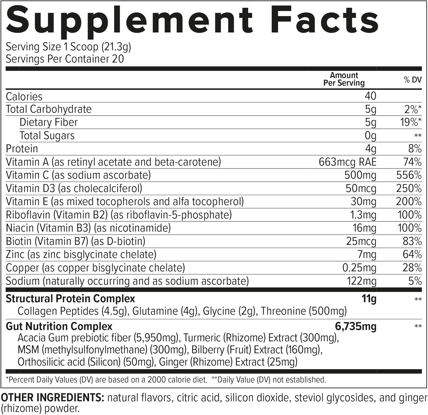 Hydrolyzed Collagen Peptides Powder for Gut Health - Orange & Blueberry Flavor - 15oz - 20 Servings