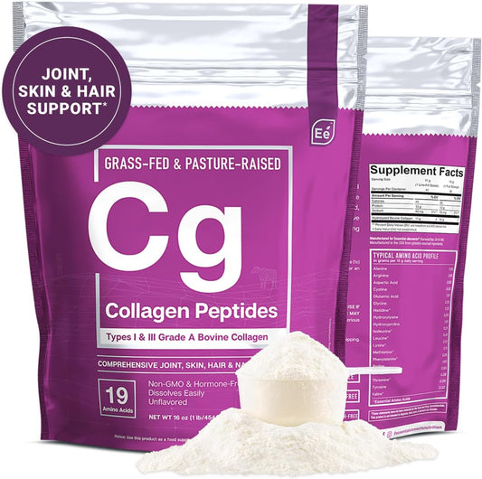 Hydrolyzed Collagen Peptides Powder for Joint, Skin, Hair, and Nail Support - Non-GMO, Grass-Fed Supplement with Essential Elements