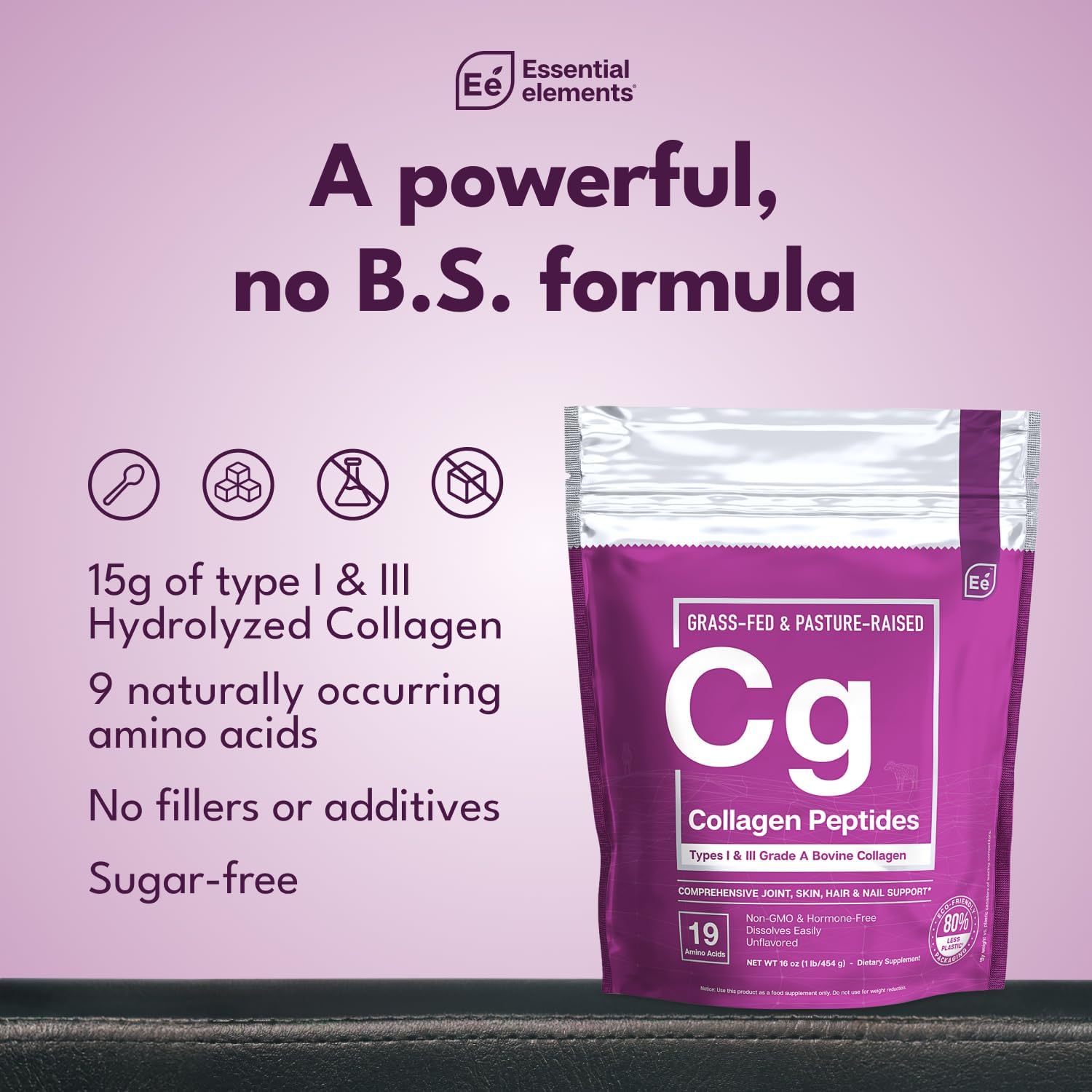 Hydrolyzed Collagen Peptides Powder for Joint, Skin, Hair, and Nail Support - Non-GMO, Grass-Fed Supplement with Essential Elements