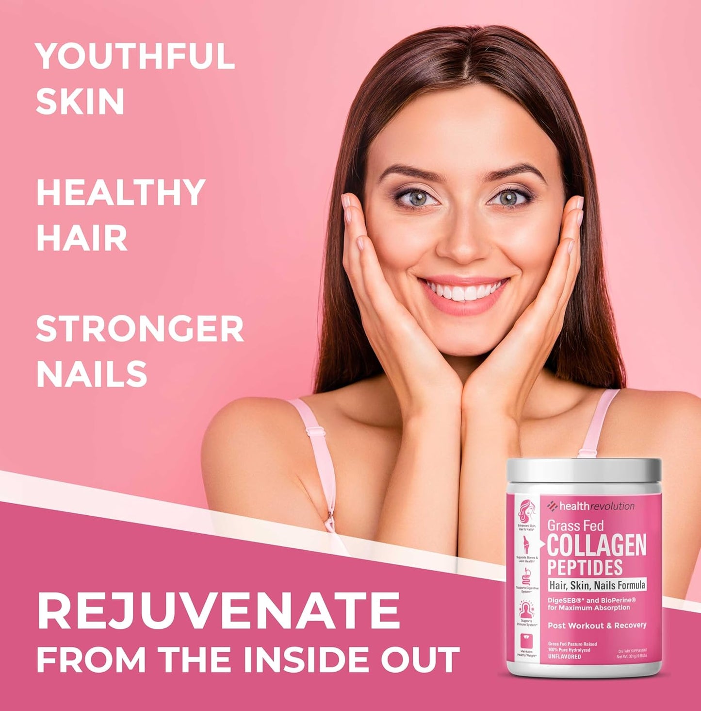 Hydrolyzed Collagen Peptides Powder for Skin, Hair, Nails & Joints - Grass-Fed with Probiotics, Enzymes - Non-GMO, Gluten-Free - 35 Servings