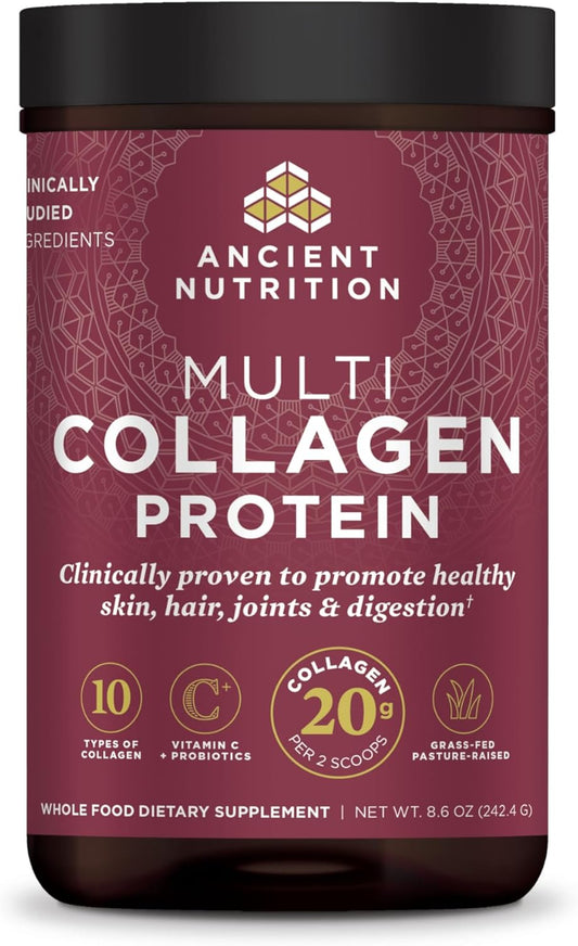 Hydrolyzed Collagen Peptides Powder with Probiotics, Unflavored Multi Collagen Protein with Vitamin C, 24 Servings, Skin, Nails, and Gut Health Support, 8.6oz