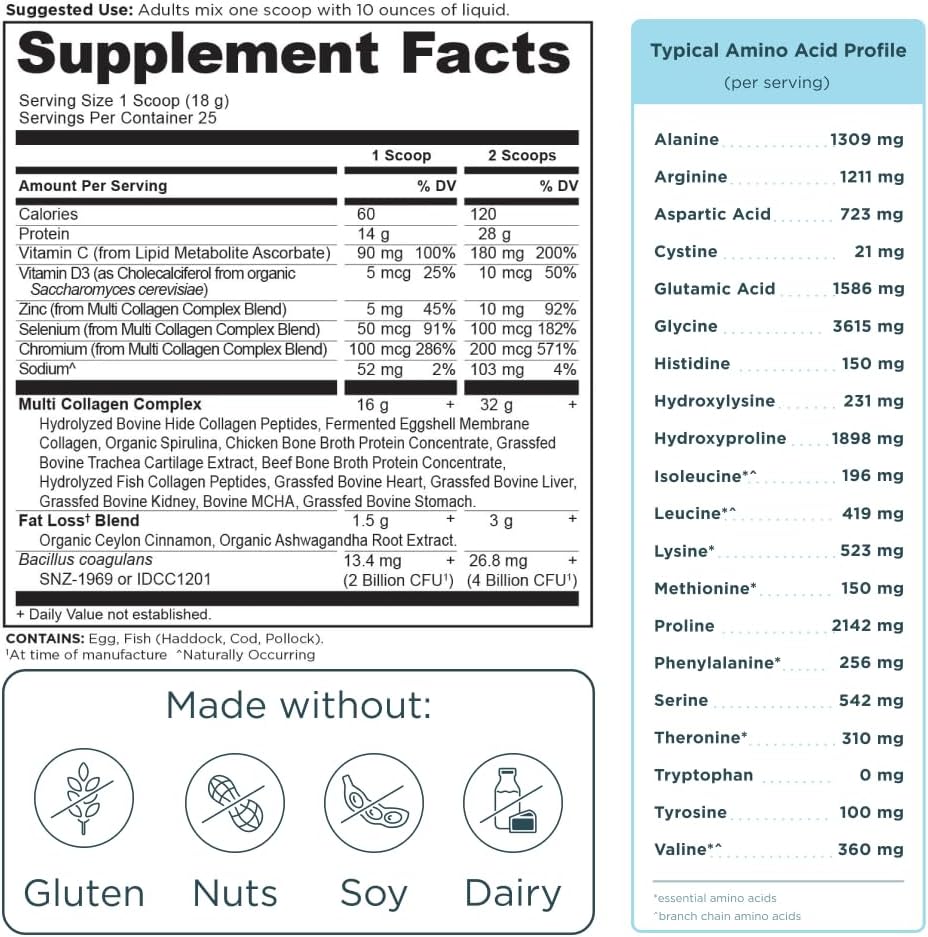 Hydrolyzed Collagen Peptides Powder with Probiotics, Vitamin C, Cinnamon - Supports Weight Management & Muscle Building - 25 Servings