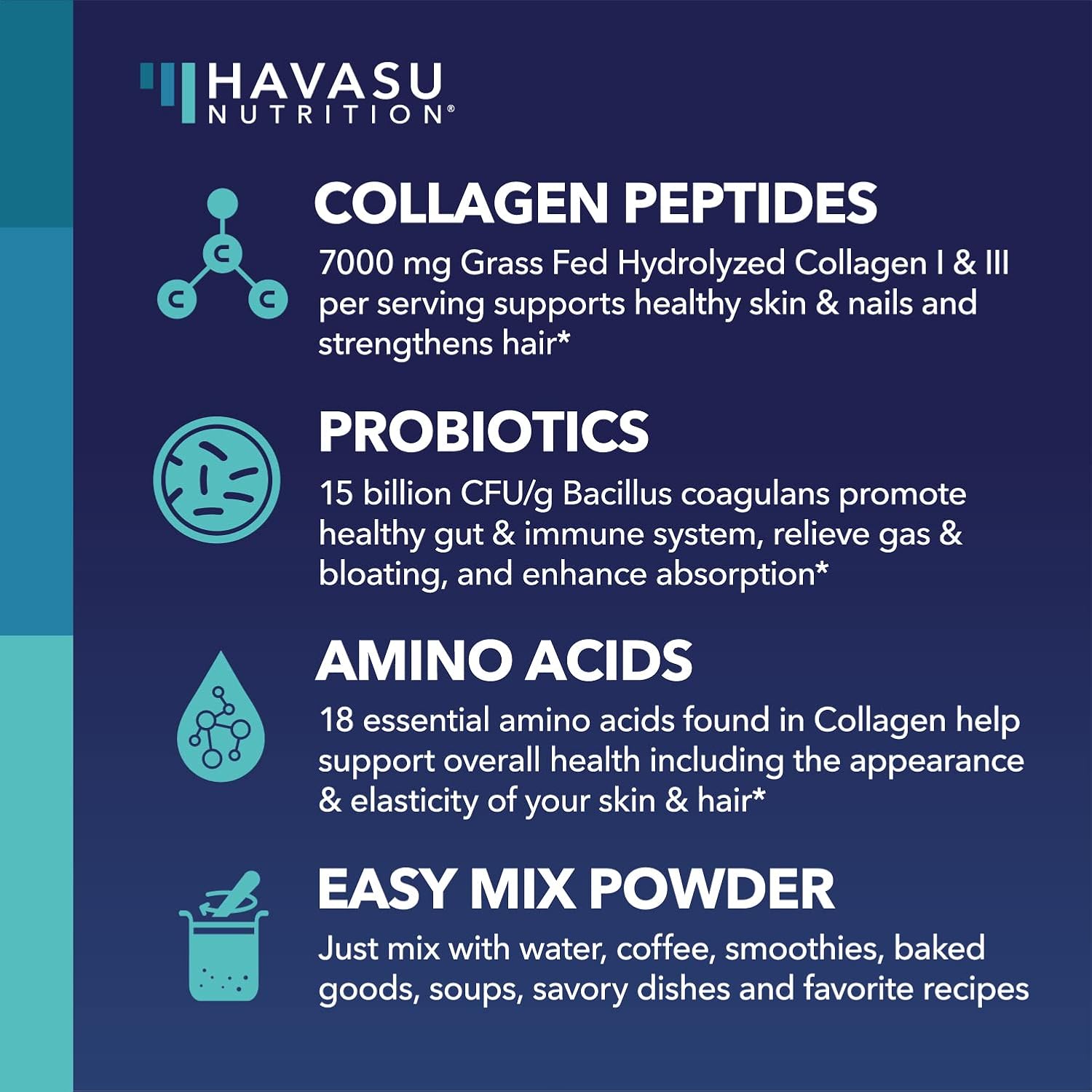Hydrolyzed Collagen Peptides Powder with Probiotics for Joint, Skin, Hair & Nail Health - Nutritional Support for Digestion - Unflavored & Easy-to-Mix - Grass-Fed - 1-Month Supply
