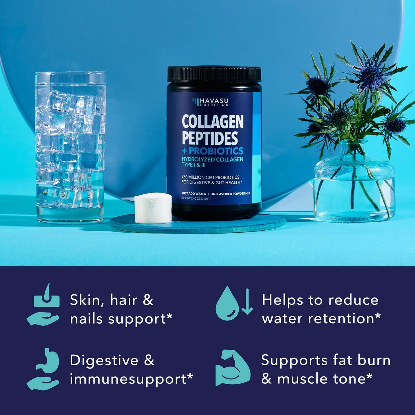 Hydrolyzed Collagen Peptides Powder with Probiotics for Joint, Skin, Hair & Nail Health - Nutritional Support for Digestion - Unflavored & Easy-to-Mix - Grass-Fed - 1-Month Supply