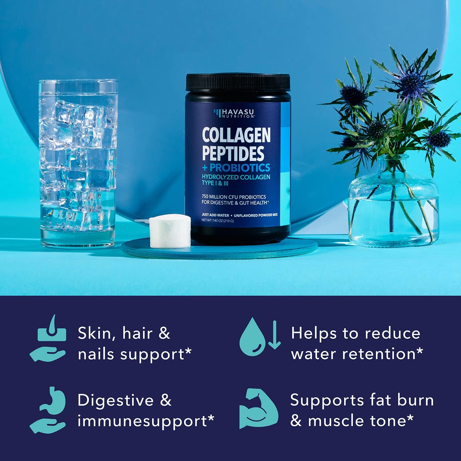 Hydrolyzed Collagen Peptides Powder with Probiotics for Joint, Skin, Hair & Nail Health - Nutritional Support for Digestion - Unflavored & Easy-to-Mix - Grass-Fed - 1-Month Supply