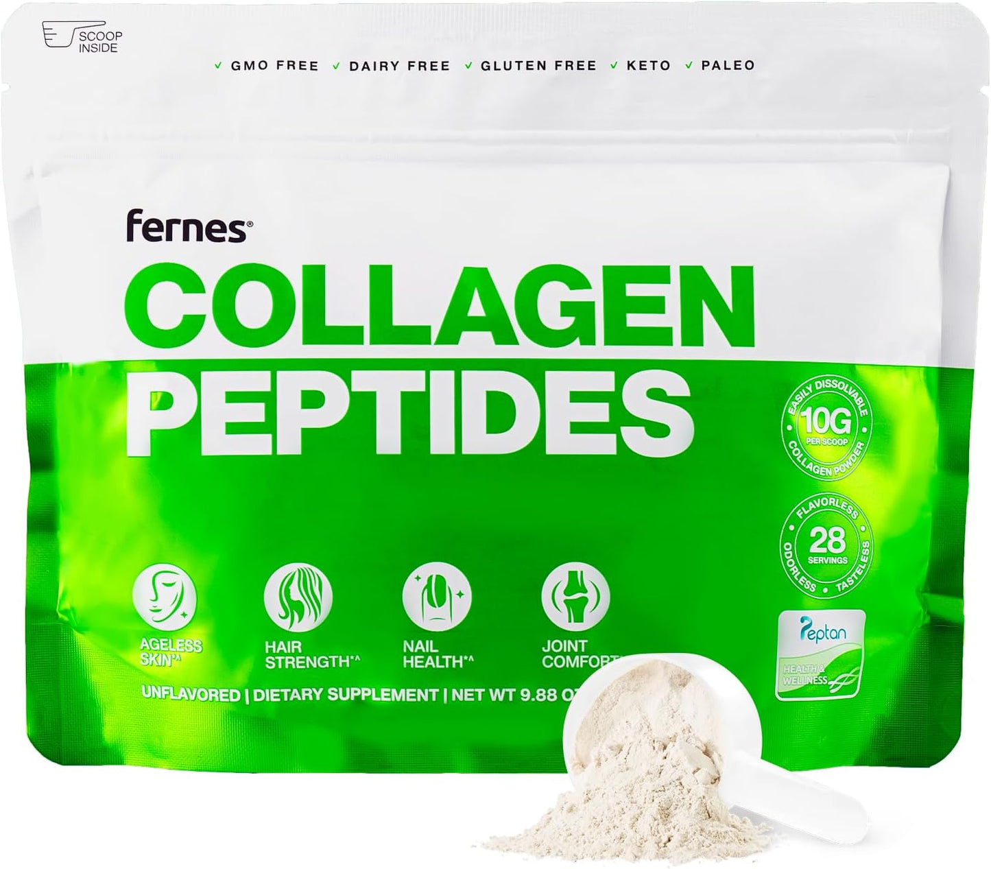 Hydrolyzed Collagen Peptides Supplement for Joint and Skin Support - Grass Fed Type I & III - Keto, Paleo Friendly - 28 Servings, 9.88 oz Powder