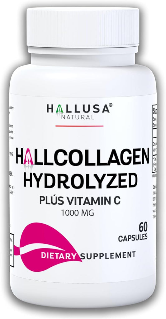 Hydrolyzed Collagen Pills with Vitamin C for Skin, Wrinkles, Anti-Aging, Hair, Nails, Joints - 1000mg 60 Capsules