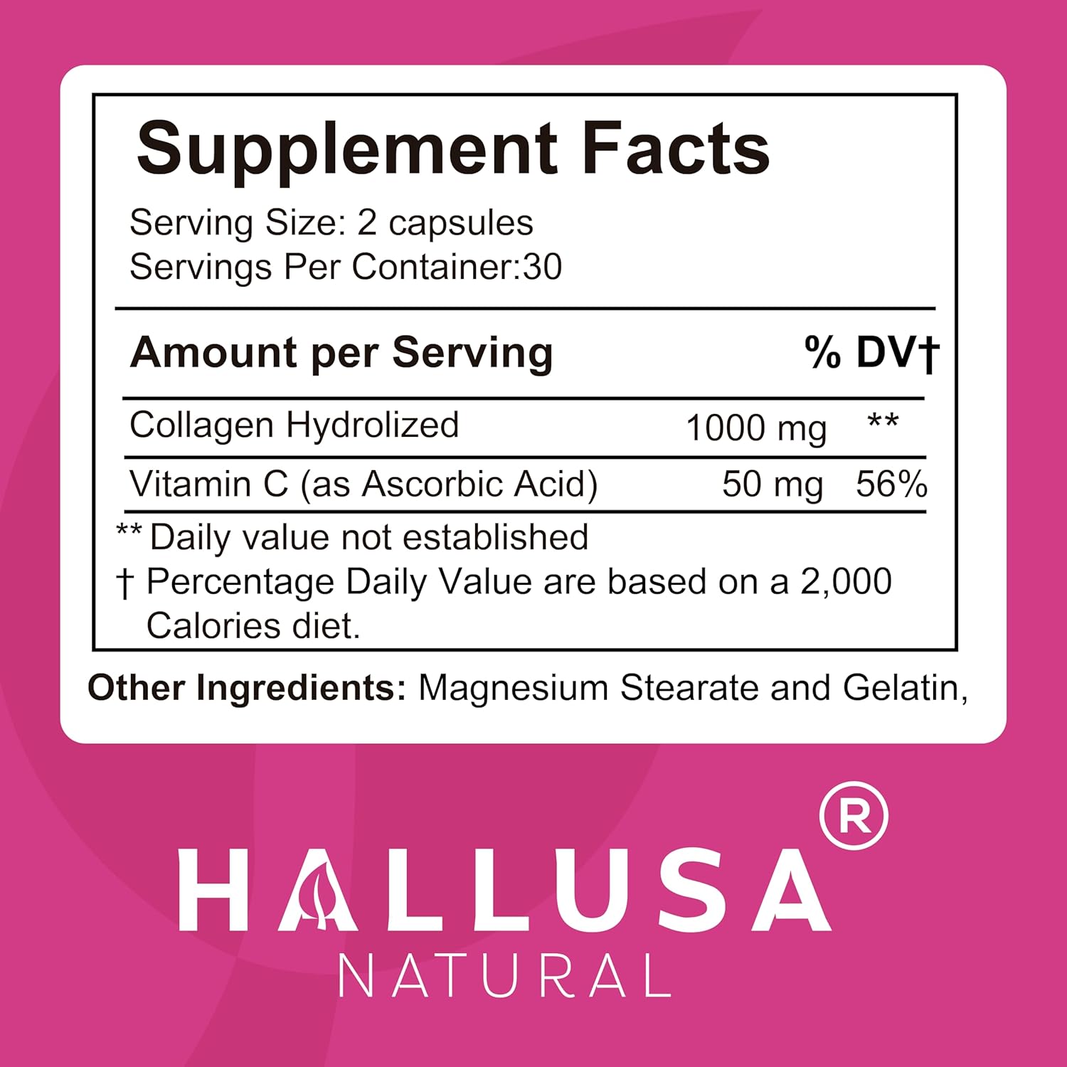 Hydrolyzed Collagen Pills with Vitamin C for Skin, Wrinkles, Anti-Aging, Hair, Nails, Joints - 1000mg 60 Capsules