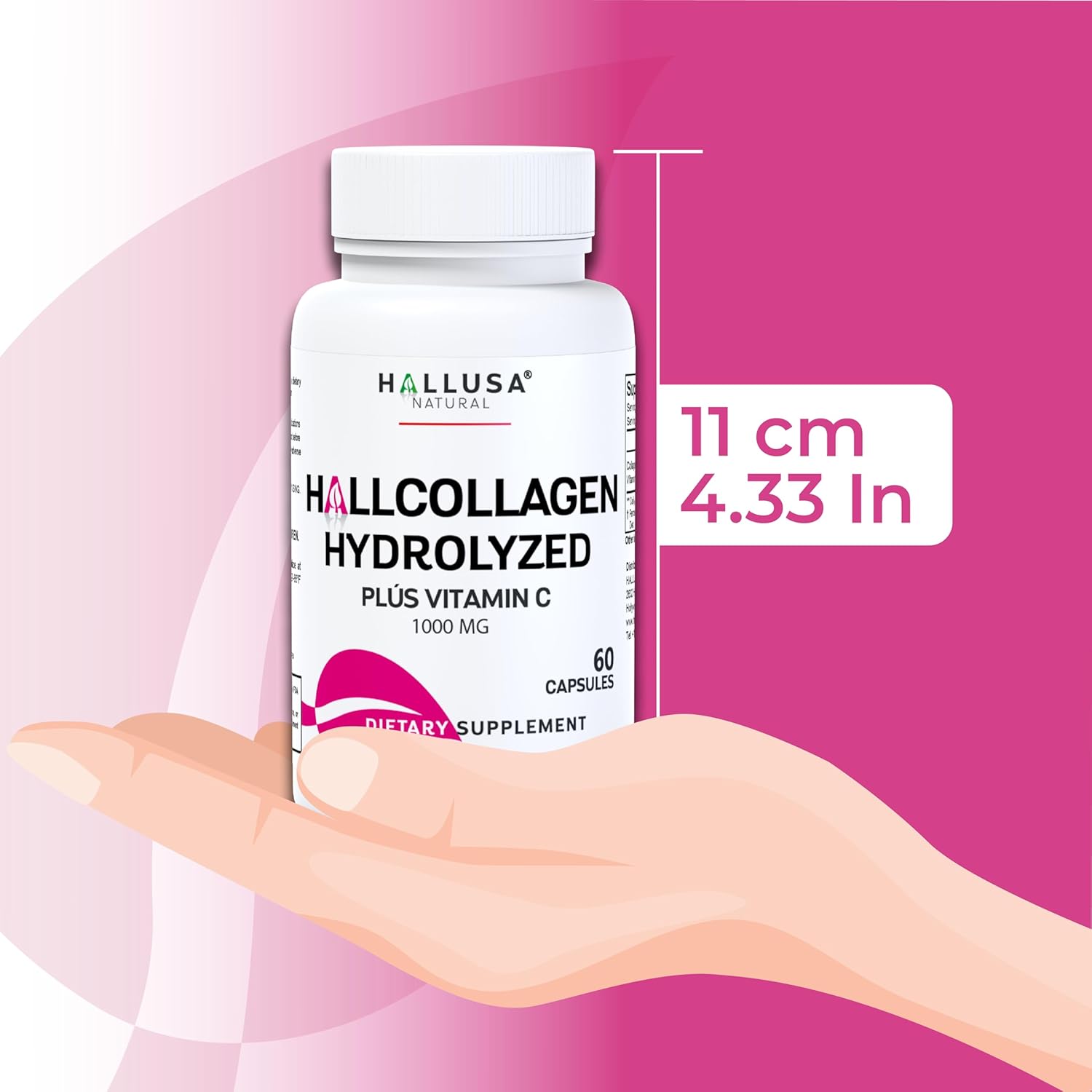 Hydrolyzed Collagen Pills with Vitamin C for Skin, Wrinkles, Anti-Aging, Hair, Nails, Joints - 1000mg 60 Capsules