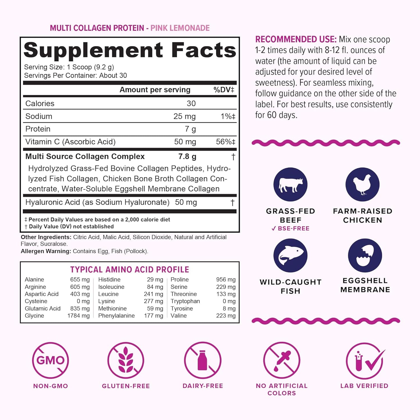 Hydrolyzed Collagen Powder Drink Mix with Hyaluronic Acid and Vitamin C for Hair, Skin, and Nails - Grass Fed Multi Collagen Peptides Powder for Women and Men