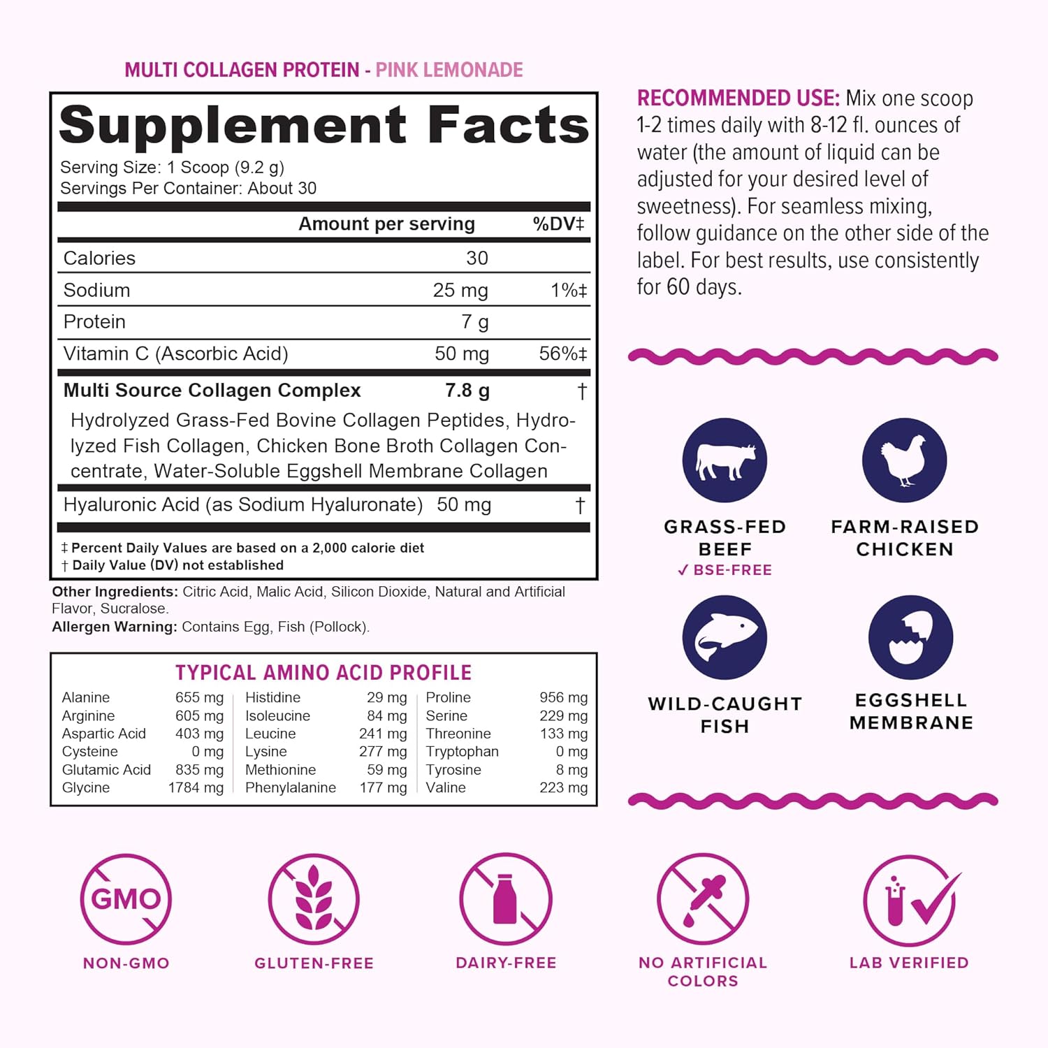 Hydrolyzed Collagen Powder Drink Mix with Hyaluronic Acid and Vitamin C for Hair, Skin, and Nails - Grass Fed Multi Collagen Peptides Powder for Women and Men