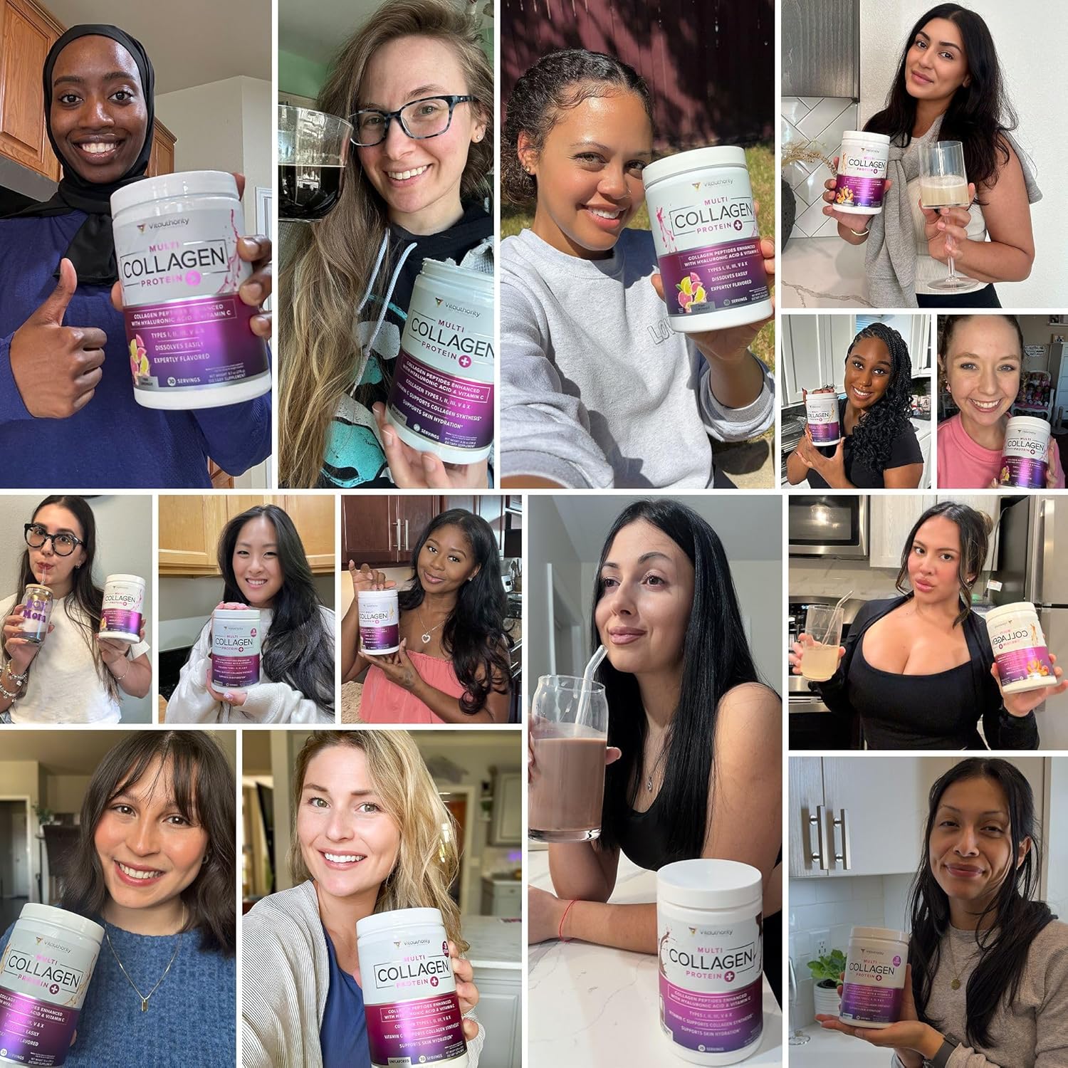 Hydrolyzed Collagen Powder Drink Mix with Hyaluronic Acid and Vitamin C for Hair, Skin, and Nails - Grass Fed Multi Collagen Peptides Powder for Women and Men
