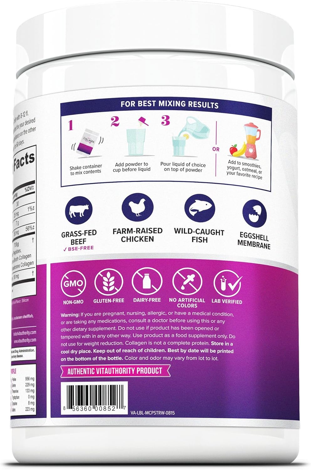 Hydrolyzed Collagen Powder Drink Mix with Hyaluronic Acid and Vitamin C for Hair, Skin, and Nails - Grass Fed Multi Collagen Peptides Powder for Women and Men