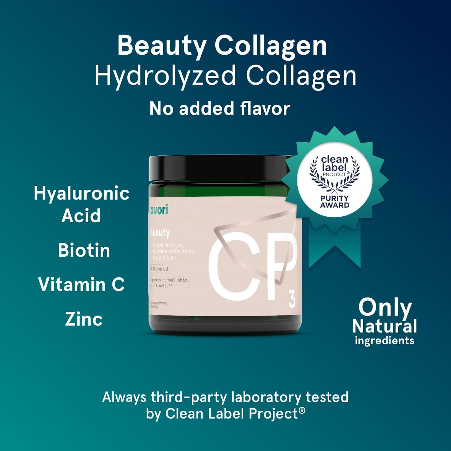Hydrolyzed Collagen Powder Supplement for Skin, Hair & Nails - Biotin, Hyaluronic Acid, Zinc, Vitamin B & C - Unflavored Beauty Complex