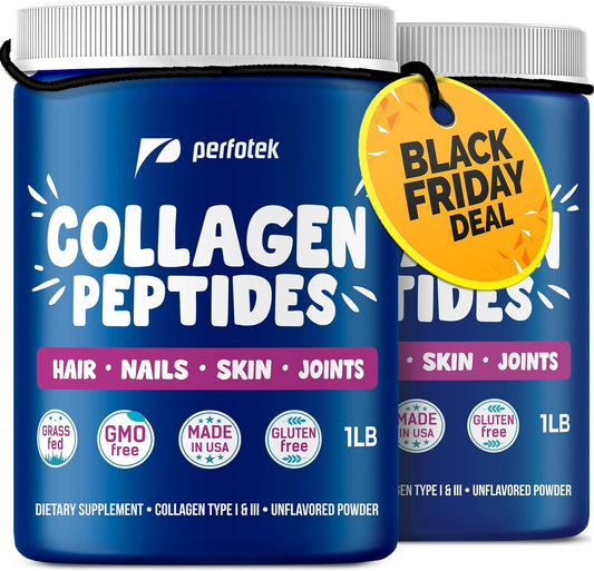 Hydrolyzed Collagen Protein Powder Types I-III Supplement for Hair, Skin, and Joints - Non-GMO, Grass-Fed, Gluten-Free, Kosher - Unflavored, Easy to Mix - 2 Pack for Women and Men