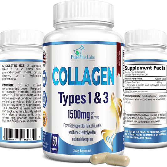 Hydrolyzed Collagen Supplement Capsules - Supports Hair, Skin, Nails, Joints - YUMMYVITE Collagen Types I & III, 60 Count