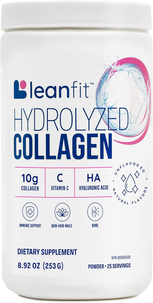 Hydrolyzed Collagen Unflavored Powder, 25 Servings, 253g Tub - LeanFit