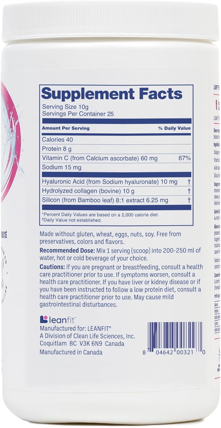 Hydrolyzed Collagen Unflavored Powder, 25 Servings, 253g Tub - LeanFit