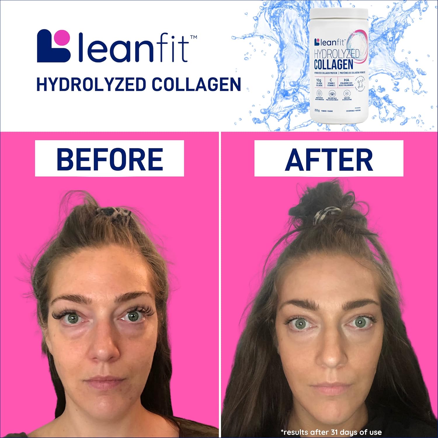 Hydrolyzed Collagen Unflavored Powder, 25 Servings, 253g Tub - LeanFit