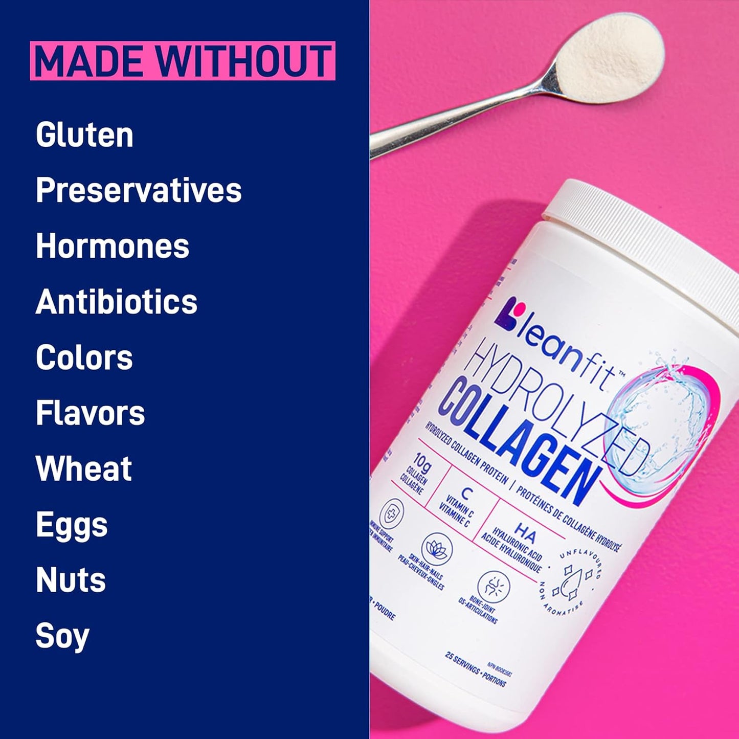 Hydrolyzed Collagen Unflavored Powder, 25 Servings, 253g Tub - LeanFit