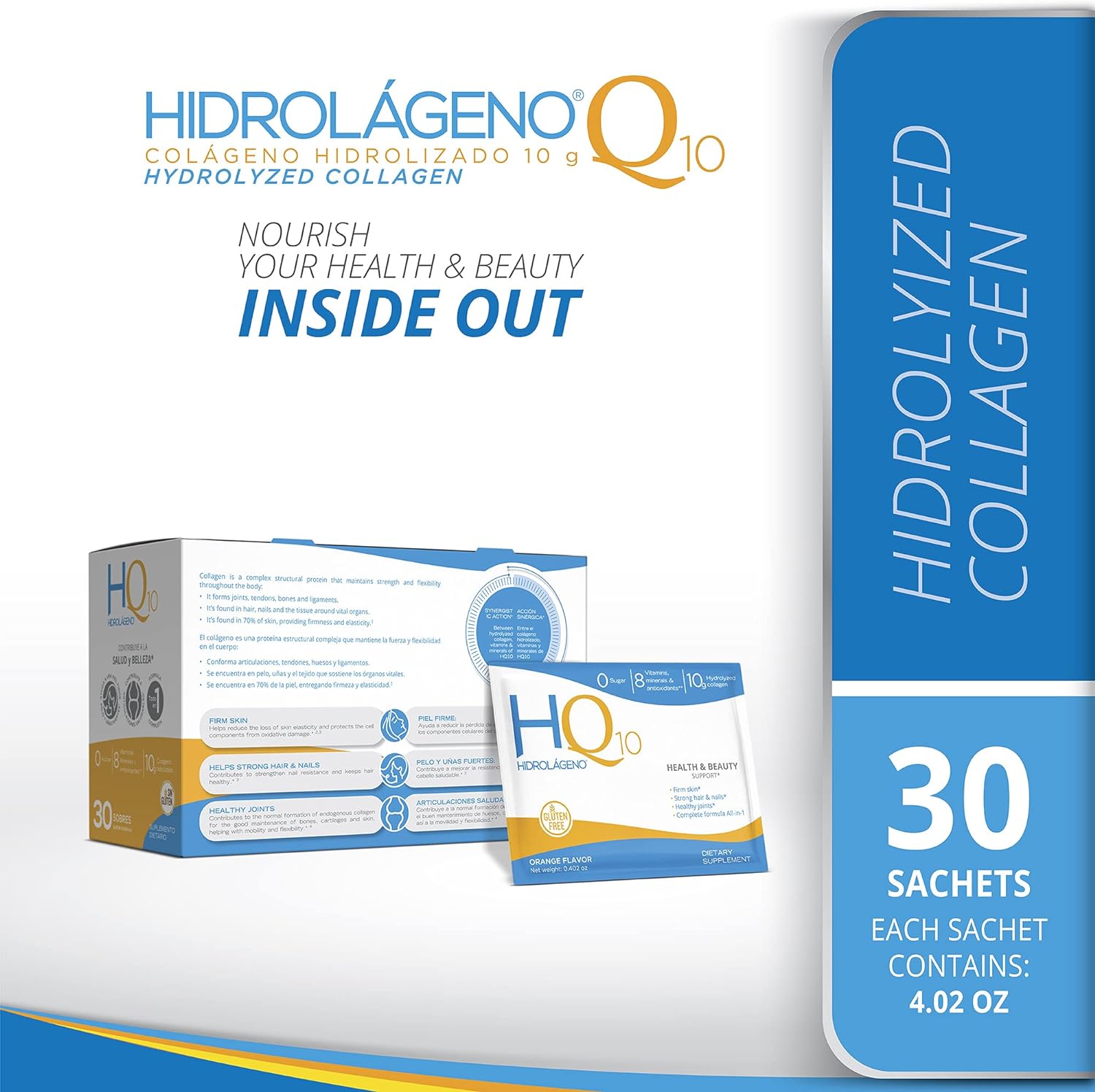Hydrolyzed Collagen with CoQ10, Vitamins, Zinc, and Antioxidants - 30 Sachets, 4.2 Ounce Pack