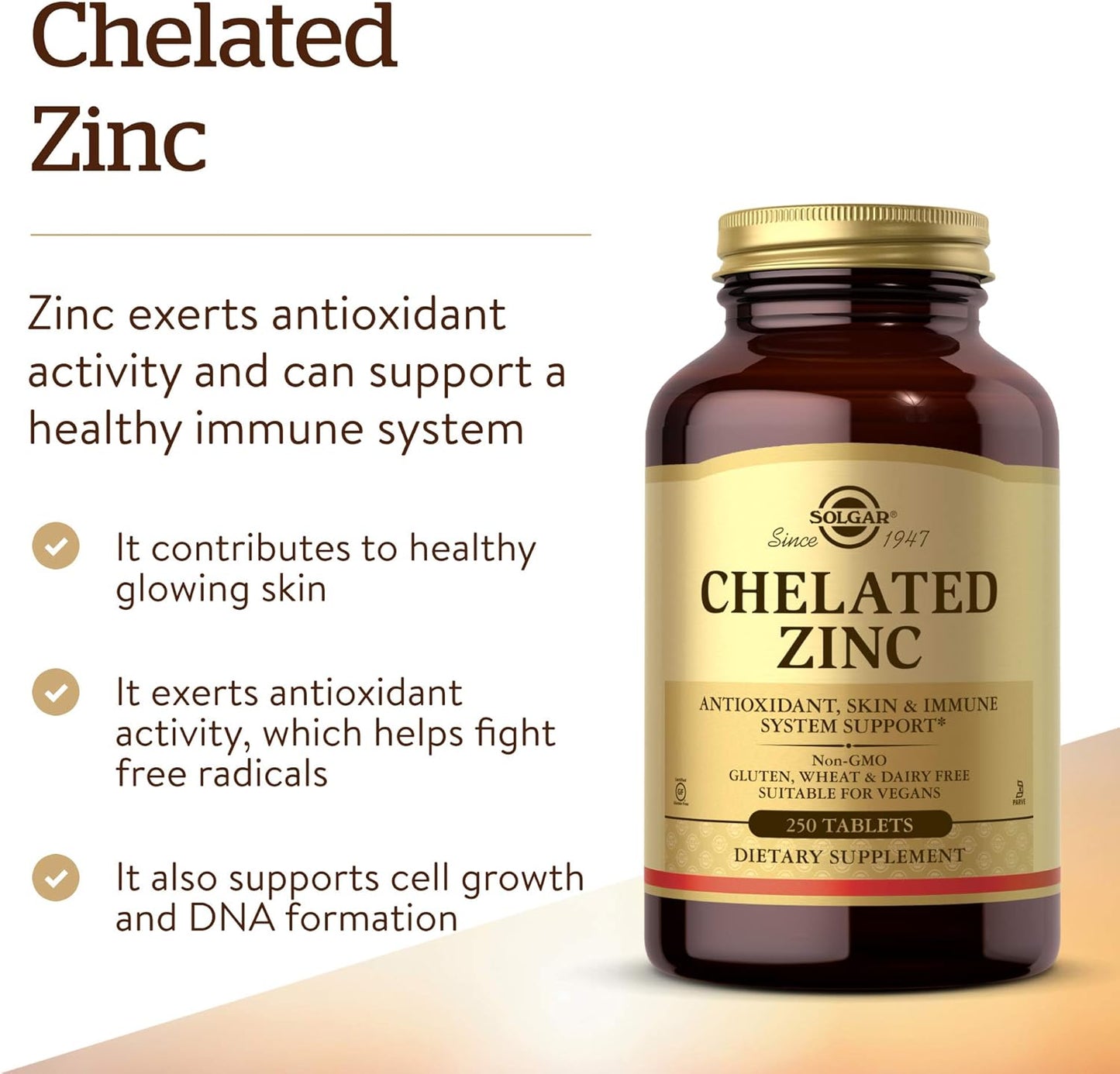 Hydrolyzed Collagen & Zinc Complex for Healthy Skin - Supports Cell Growth & DNA Formation - 30 Tablets