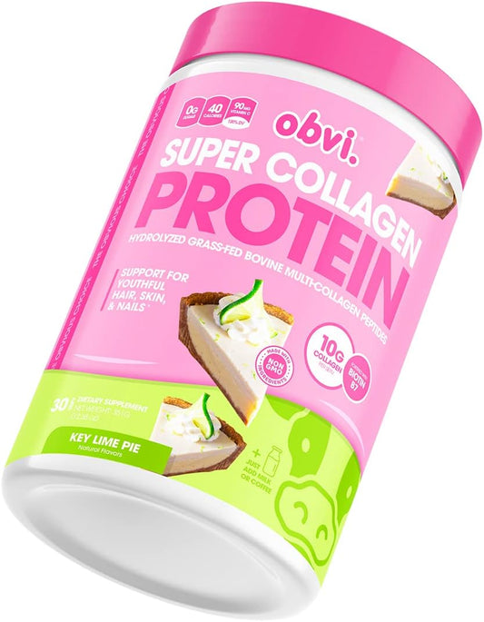 Hydrolyzed Grass-Fed Bovine Collagen Peptides Protein Powder with Biotin & Vitamins for Gut Health, Hair, Skin, Nails | Key Lime Flavor | 30 Servings