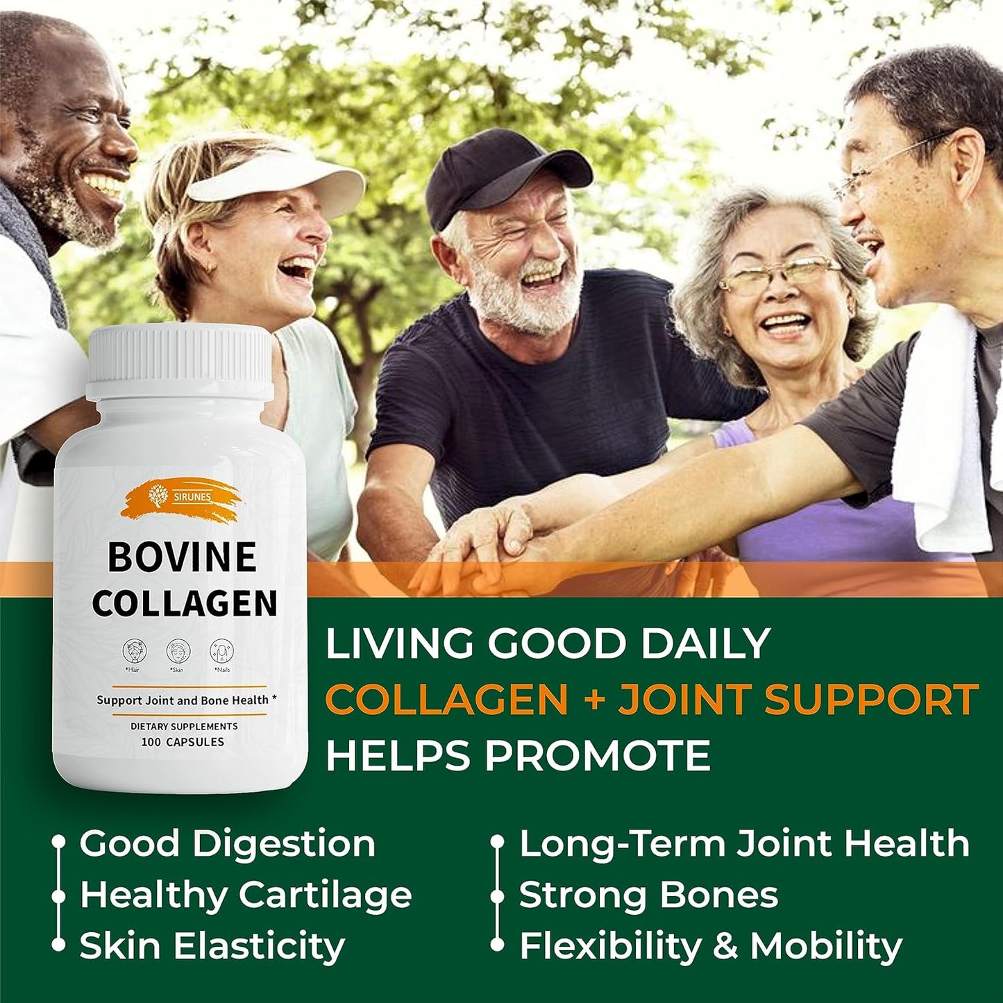 Hydrolyzed Grass Fed Bovine Collagen Peptides Supplement for Joint, Nerve & Bone Support - Non-GMO - 100 Capsules for Men and Women