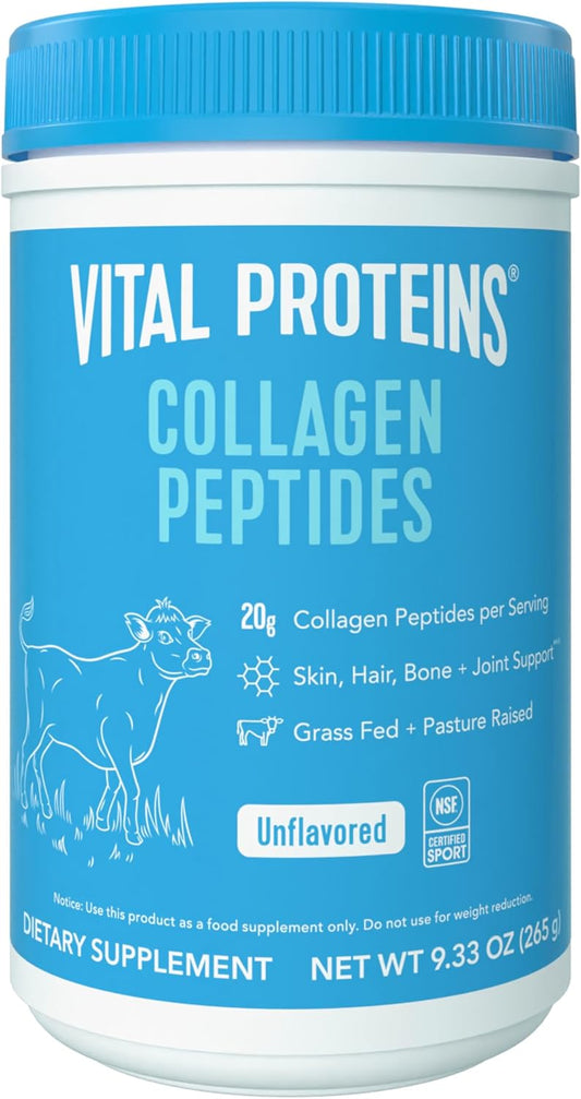 Hydrolyzed Grass Fed Collagen Peptides Powder for Hair, Skin, Nails, Bones, & Joints - Unflavored Zero Sugar Supplement 9.33oz
