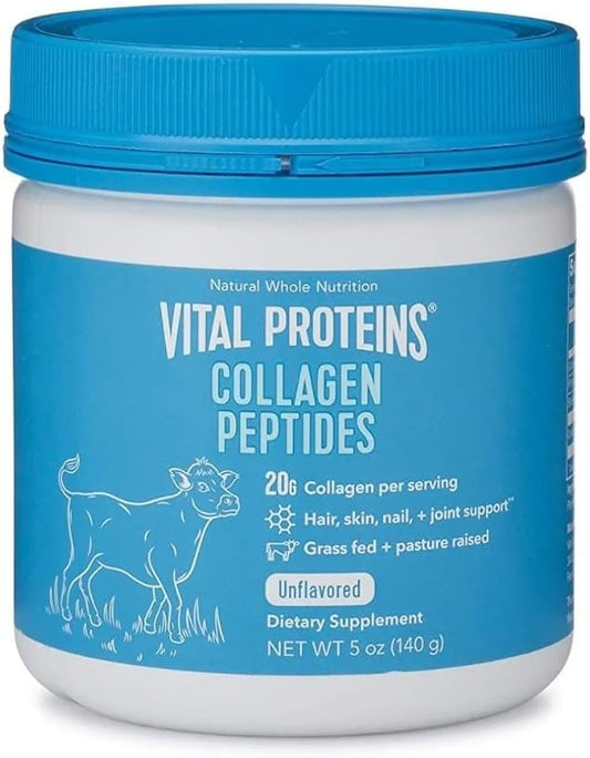 Hydrolyzed Grass-Fed Collagen Peptides Powder Supplement for Skin, Hair, Nails, and Joints - Type I & III - Dairy and Gluten-Free - 20g per Serving - Unflavored - 5 oz Canister