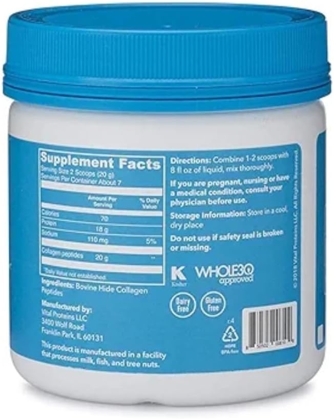 Hydrolyzed Grass-Fed Collagen Peptides Powder Supplement for Skin, Hair, Nails, and Joints - Type I & III - Dairy and Gluten-Free - 20g per Serving - Unflavored - 5 oz Canister