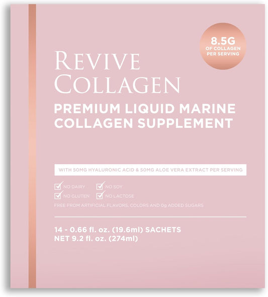 Hydrolyzed Marine Collagen Drink with Hyaluronic Acid & Aloe Vera for Skin, Hair, Nails, & Joints - Lemon & Lime (14 Days)