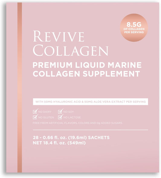 Hydrolyzed Marine Collagen Drink with Hyaluronic Acid & Aloe Vera for Skin, Hair, Nails & Joints - Lemon & Lime - 28 Day Supply