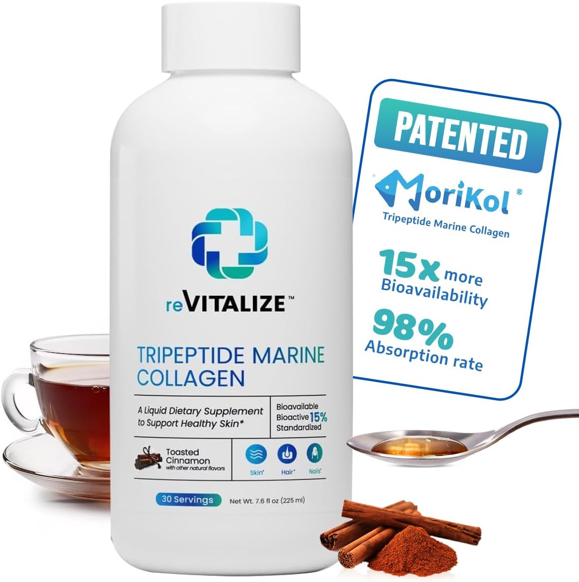 Hydrolyzed Marine Collagen Peptides Supplement for Hair, Skin, Nails - Anti-Aging, Skin Renewal, Healthy Joints - Cinnamon Flavor, 30 Servings