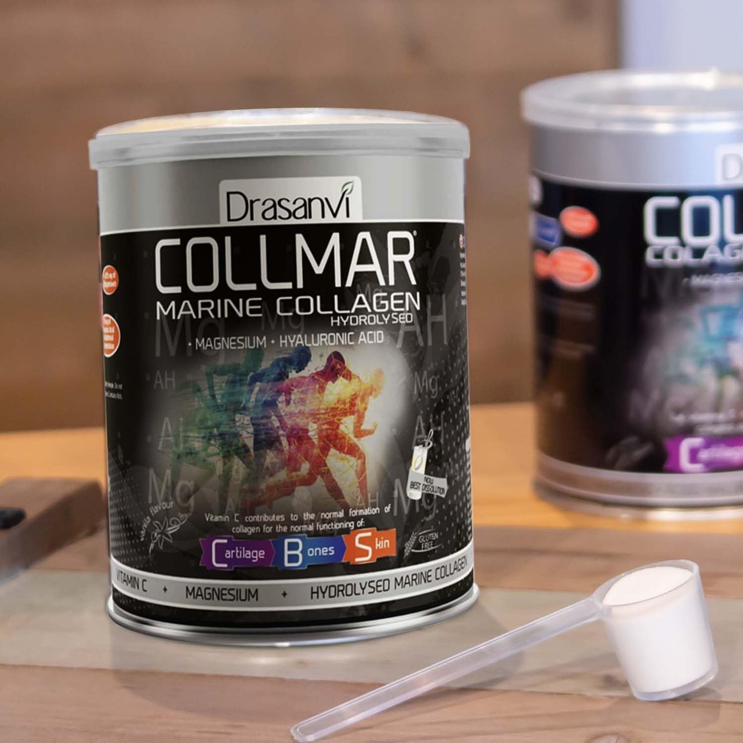 Hydrolyzed Marine Collagen Powder with Magnesium for Skin, Cartilage, and Bones - Vanilla Flavor - Reduce Tiredness and Fatigue - 300g