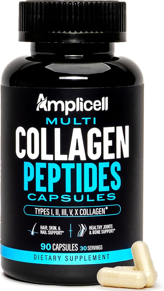 Hydrolyzed Multi Collagen Capsules for Fast Absorption - Type I II III V & X Peptides for Hair, Skin & Nails - 90 Count