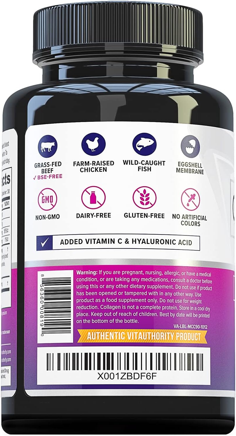 Hydrolyzed Multi Collagen Capsules for Hair, Skin, and Nails - High Absorption Peptides with Hyaluronic Acid and Vitamin C - 30 Servings