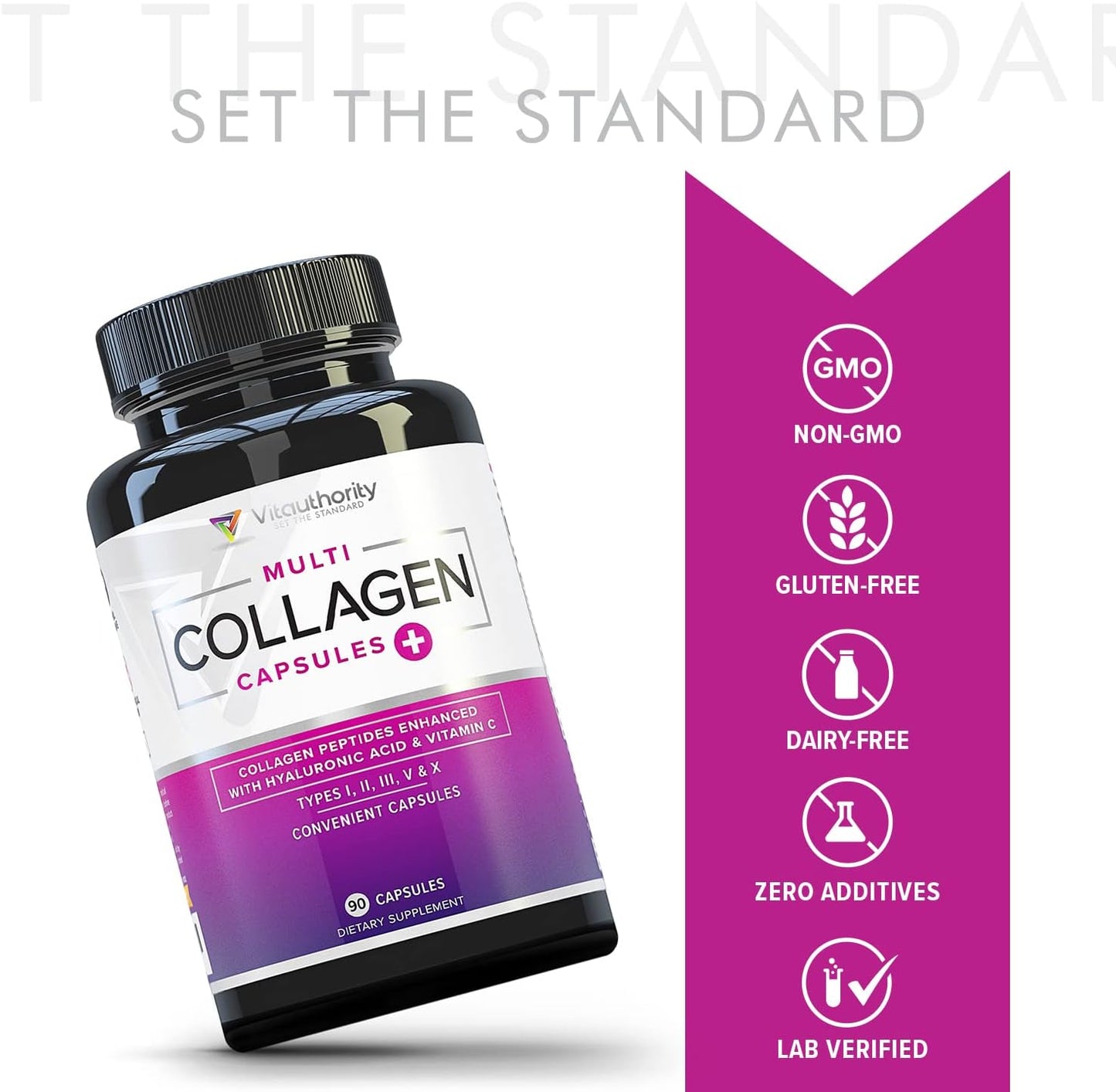 Hydrolyzed Multi Collagen Capsules for Hair, Skin, and Nails - High Absorption Peptides with Hyaluronic Acid and Vitamin C - 30 Servings