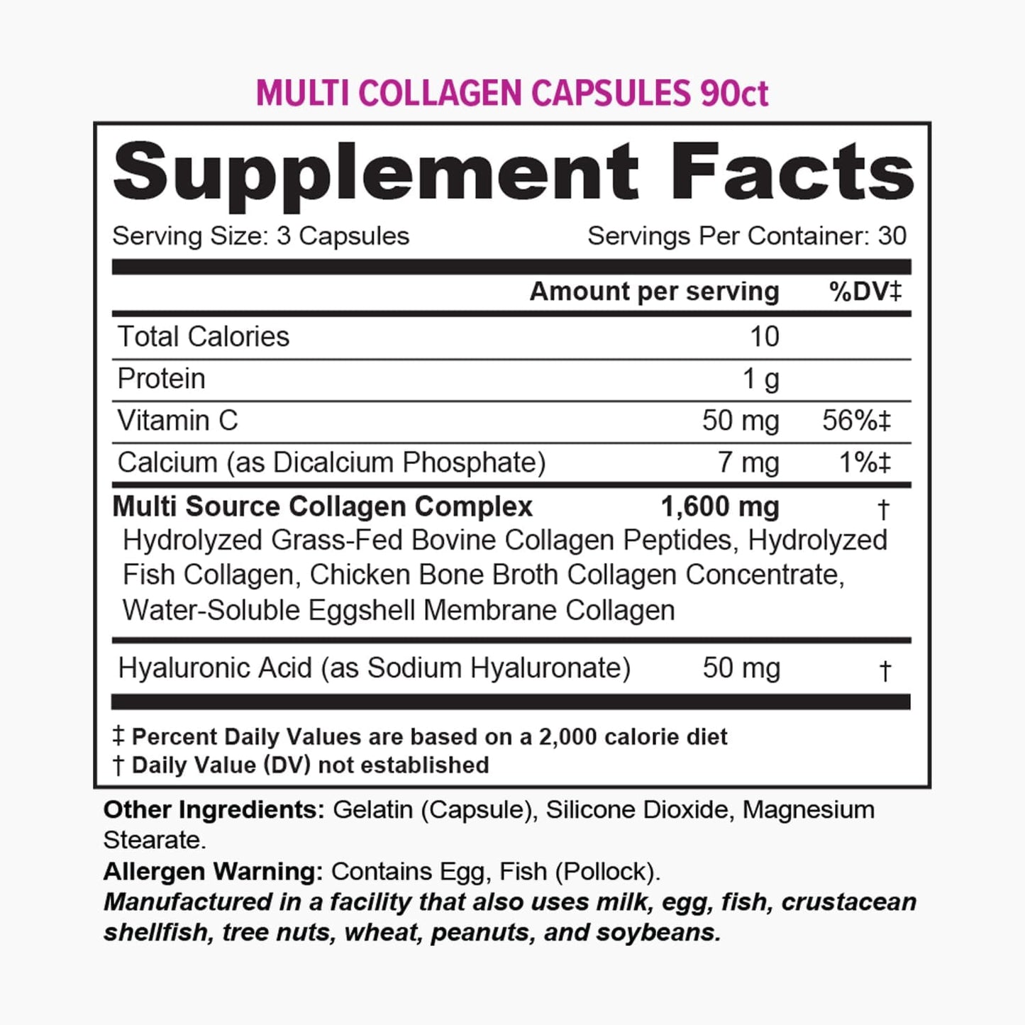 Hydrolyzed Multi Collagen Capsules for Hair, Skin, and Nails - High Absorption Peptides with Hyaluronic Acid and Vitamin C - 30 Servings