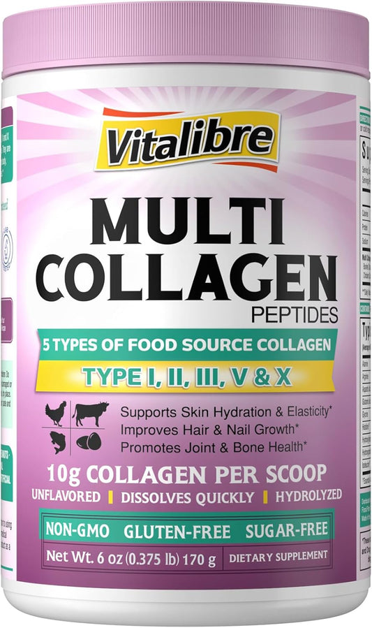 Hydrolyzed Multi Collagen Peptides Powder - Type I, II, III, V, X for Skin, Hair, Nails & Joints - Unflavored, Non-GMO, Keto, GF - 17 Servings, 6oz - Zero Sugar - Men & Women