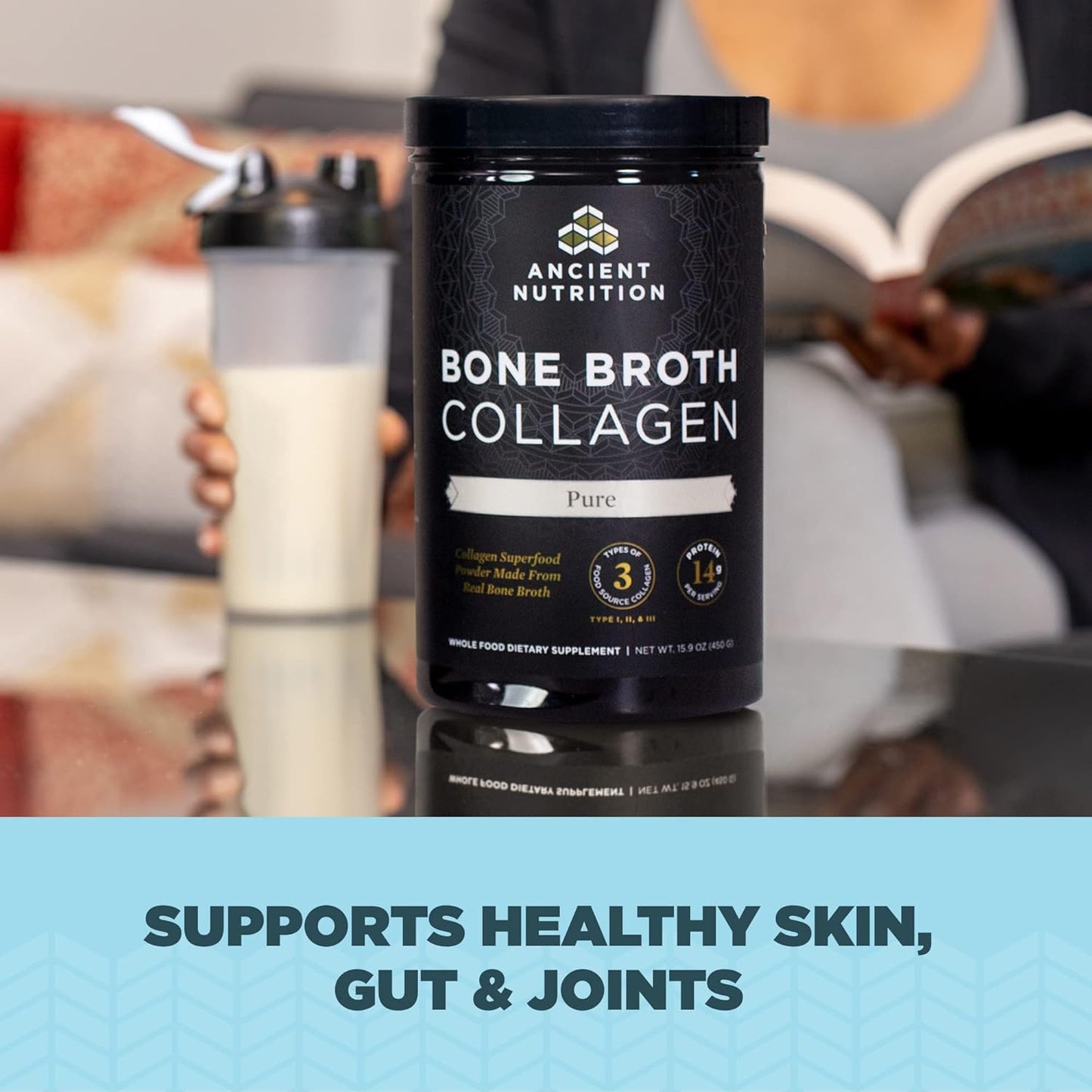 Hydrolyzed Multi Collagen Peptides Powder for Skin, Nails & Joints - Bone Broth Collagen Supplement, Pure & Natural - 30 Servings, 15.9oz