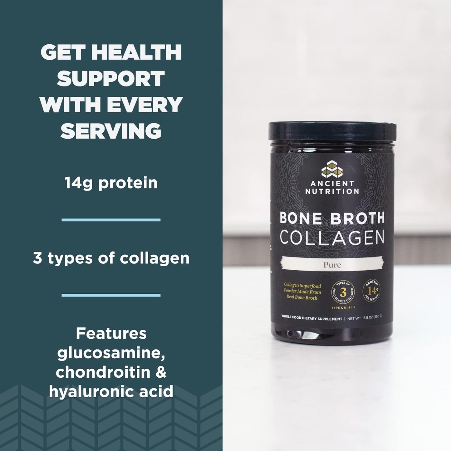 Hydrolyzed Multi Collagen Peptides Powder for Skin, Nails & Joints - Bone Broth Collagen Supplement, Pure & Natural - 30 Servings, 15.9oz